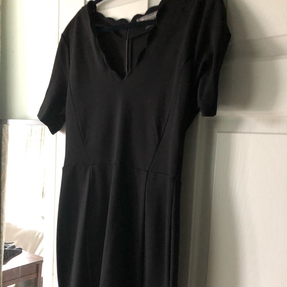 Scallop hem, short sleeve, knee length dress.